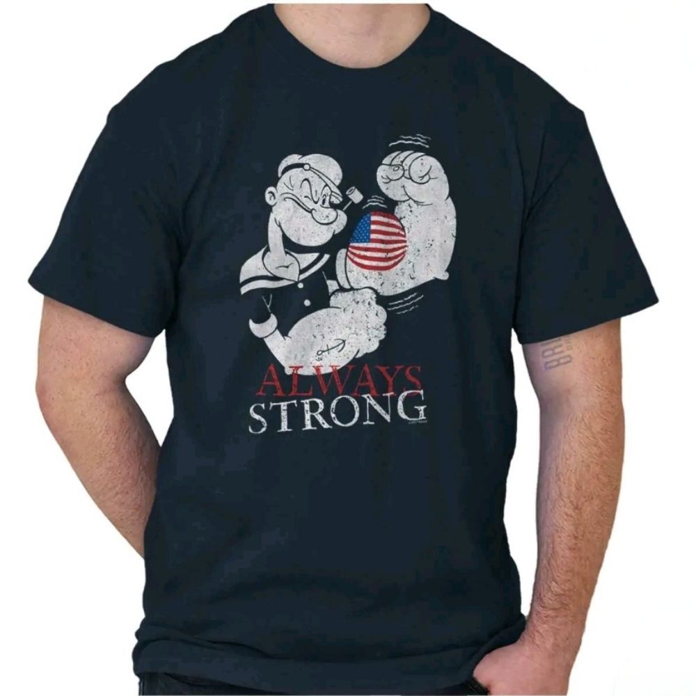 Popeye Patriotic American Flag Strong Men's Graphic T Shirt Tee Size L - NWT